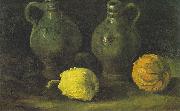 Still life with two jugs and pumpkins